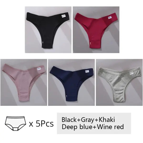 FINETOO 3/5Pcs Cotton Brazilian Panties Women’s Panties Sexy V Waist T-Back Underwear Female Soft Underpants Lady