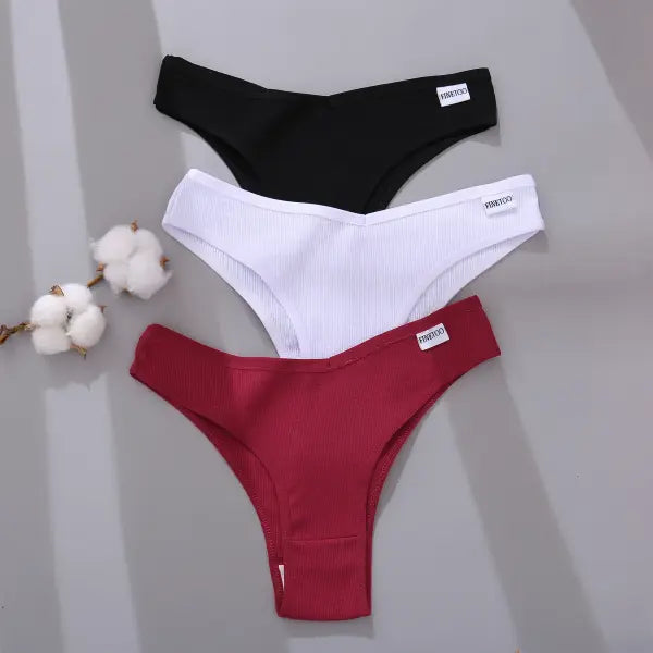 FINETOO 3/5Pcs Cotton Brazilian Panties Women’s Panties Sexy V Waist T-Back Underwear Female Soft Underpants Lady