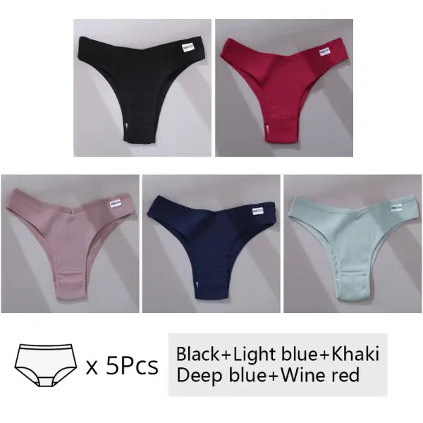 FINETOO 3/5Pcs Cotton Brazilian Panties Women’s Panties Sexy V Waist T-Back Underwear Female Soft Underpants Lady