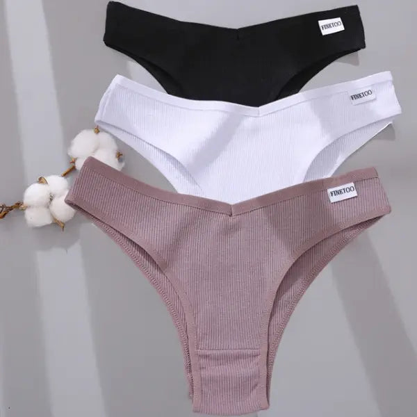 FINETOO 3/5Pcs Cotton Brazilian Panties Women’s Panties Sexy V Waist T-Back Underwear Female Soft Underpants Lady