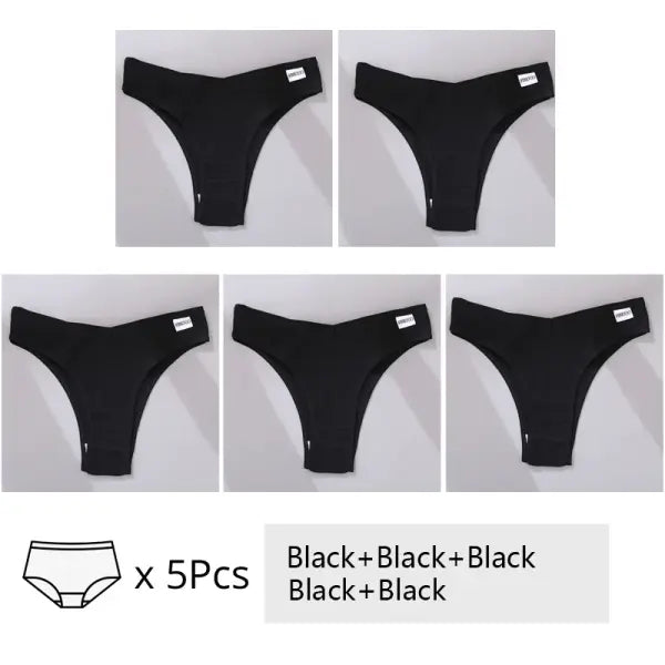 FINETOO 3/5Pcs Cotton Brazilian Panties Women’s Panties Sexy V Waist T-Back Underwear Female Soft Underpants Lady