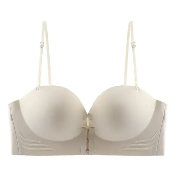 Front Closure Sexy Push Up Bra - Invisible Strapless Seamless Bralette - Women’s Non-Slip Lingerie - White / One Size