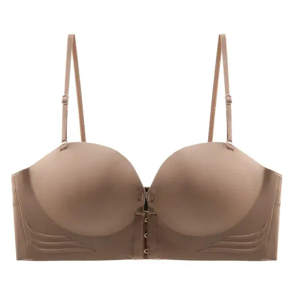 Front Closure Sexy Push Up Bra - Invisible Strapless Seamless Bralette - Women’s Non-Slip Lingerie - Coffee / One Size
