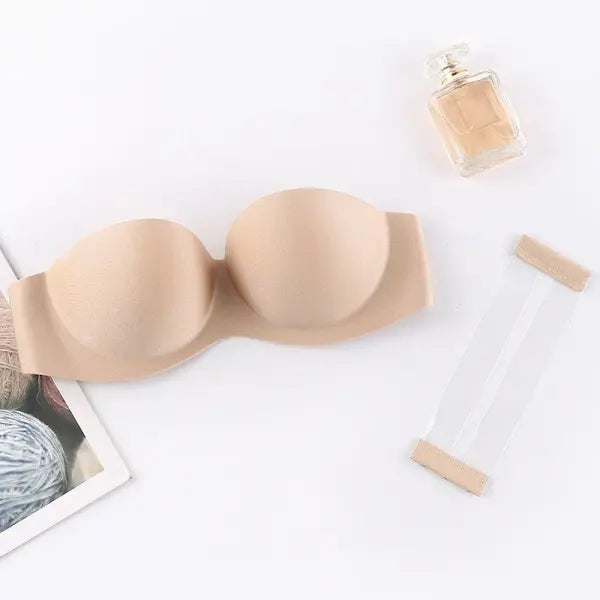 Front Closure Invisible Push Up Bra - Strapless Seamless Bralette - Sexy Non-Slip Lingerie - Apricot / One Size / 36(80)