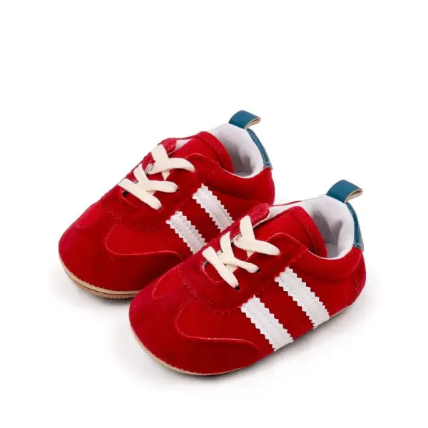 First Walkers Newborn Canvas Sneakers – Soft Sole Toddler Baby Boy Crib Shoes - Red / 12cm