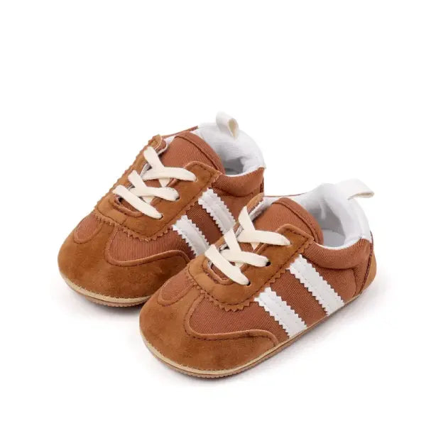 First Walkers Newborn Canvas Sneakers – Soft Sole Toddler Baby Boy Crib Shoes - Brown / 12cm
