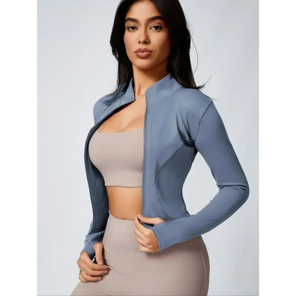 Fitfemme Women’s Slim Fit Full - Zip Long - Sleeve Quick - Dry Breathable Athletic Workout Jacket