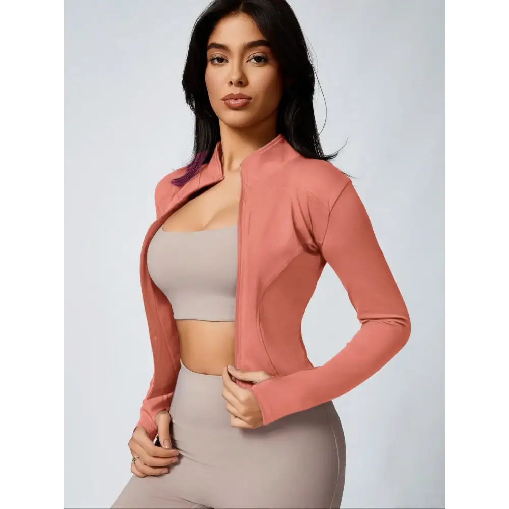 Fitfemme Women’s Slim Fit Full - Zip Long - Sleeve Quick - Dry Breathable Athletic Workout Jacket - Orange / XS（old）