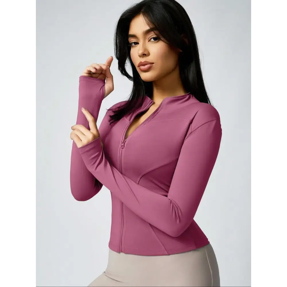 Fitfemme Women’s Slim Fit Full - Zip Long - Sleeve Quick - Dry Breathable Athletic Workout Jacket - deep pink / XL