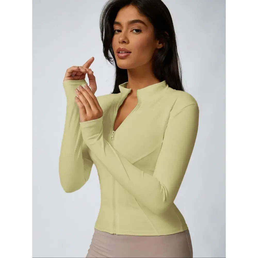 Fitfemme Women’s Slim Fit Full - Zip Long - Sleeve Quick - Dry Breathable Athletic Workout Jacket - Yellow / XL