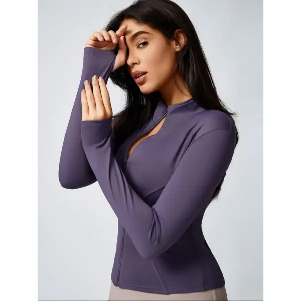FitFemme Women’s Slim-Fit Full-Zip Quick-Dry Breathable Long-Sleeve Athletic Workout Jacket - PURPLE / M