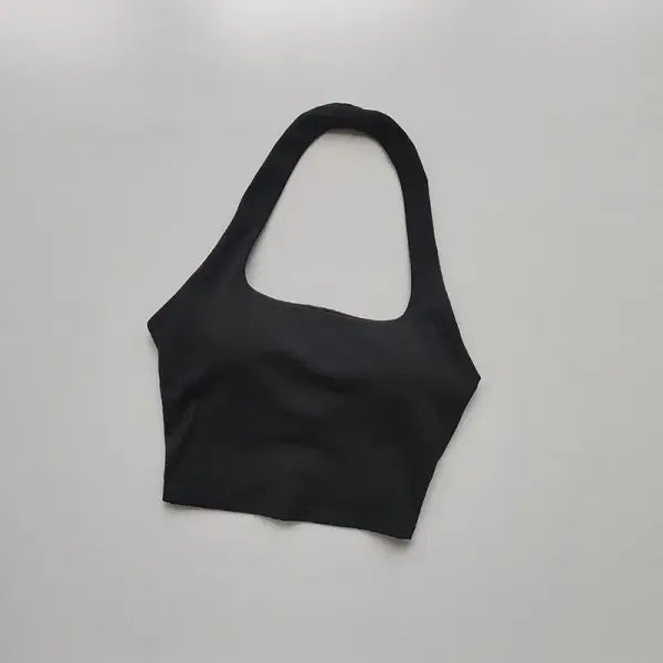 Women’s Backless Yoga Crop Top - Sexy Athletic Sports Bra - Seamless Fitness Workout Top for Gym - Black / M