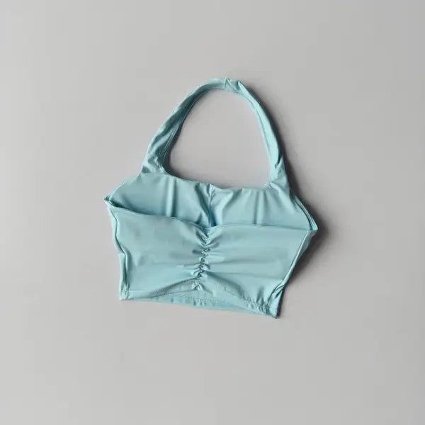 Women’s Backless Yoga Crop Top - Sexy Athletic Sports Bra - Seamless Fitness Workout Top for Gym - LightBlue / L