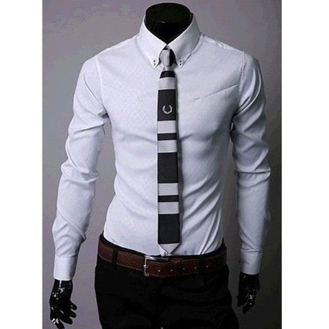 Fitted Shirts For Men Designer Plaid Stripes Pattern - White / L