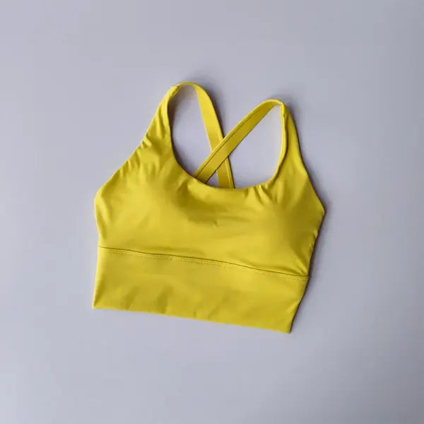 High-Strength Shockproof Sports Bra - Fixed Pad Professional Running Bra - Push-Up Gym & Yoga Fitness Top - Yellow / S