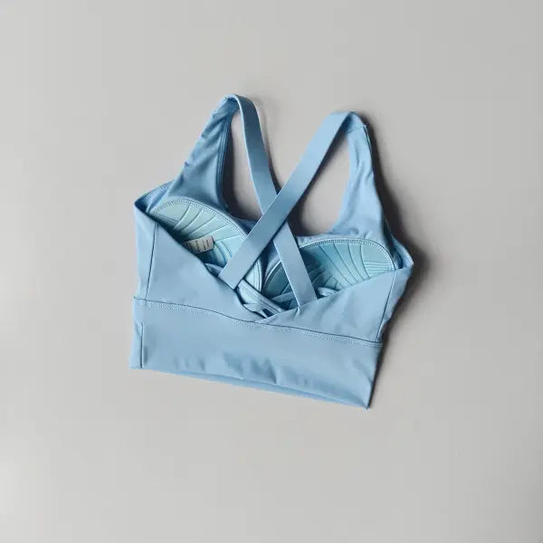 High-Strength Shockproof Sports Bra - Fixed Pad Professional Running Bra - Push-Up Gym & Yoga Fitness Top - Sky blue / S