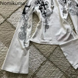 Vintage Y2K Slash Neck White T-Shirt for Women – Flare Sleeve Sexy Printed Top Fashion