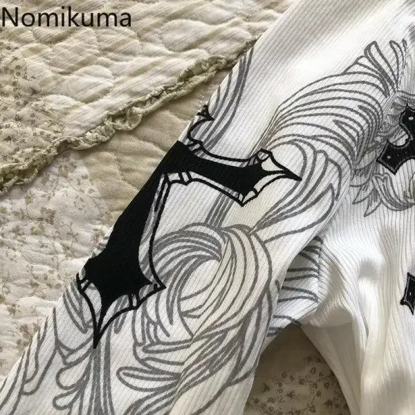 Vintage Y2K Slash Neck White T-Shirt for Women – Flare Sleeve Sexy Printed Top Fashion