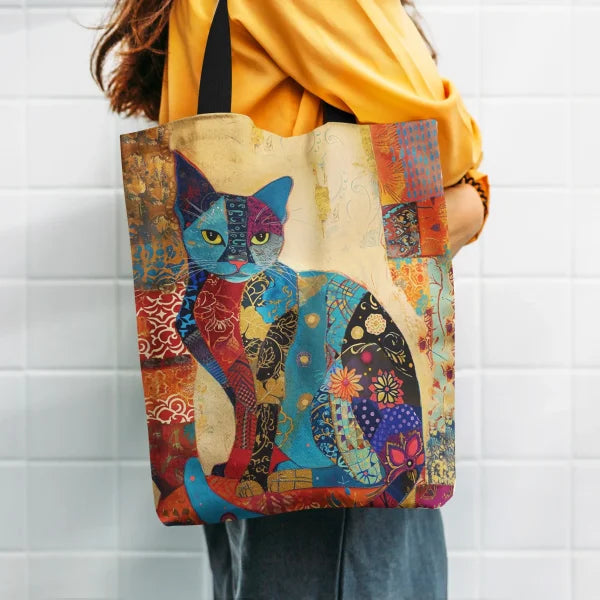 Floral Cat Pattern Tote Bag – Aesthetic Canvas School & Shopping Bag - Himpall