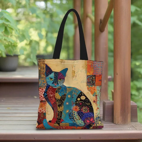 Floral Cat Pattern Tote Bag – Aesthetic Canvas School & Shopping Bag - Himpall