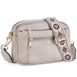 Floral Embroidered Triple Zipper Crossbody Bag Colorblock Fashion Style - Gray - None