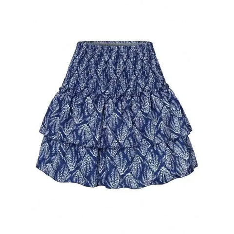 Floral Flair Summer Skirt - Trendy Pleated Short Skirt for Women - Dark Blue Leaves / XL
