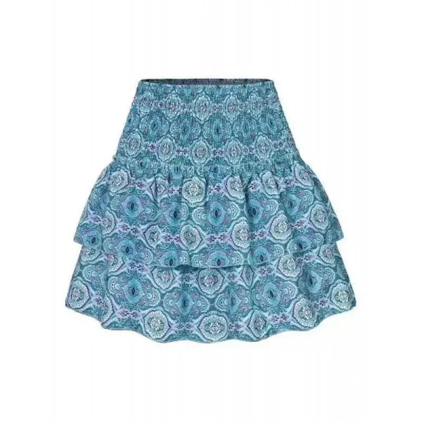 Floral Flair Summer Skirt - Trendy Pleated Short Skirt for Women - Peacock Blue / S