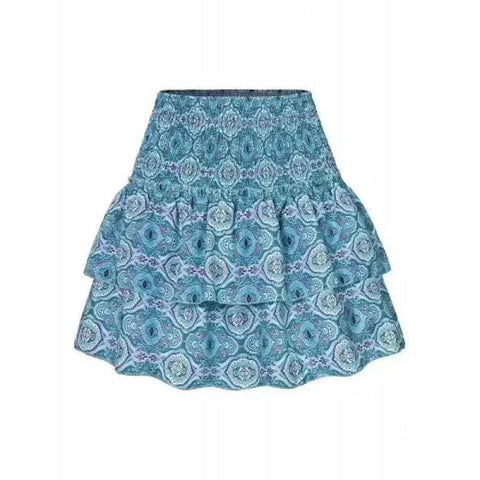 Floral Flair Summer Skirt - Trendy Pleated Short Skirt for Women - Peacock Blue / S