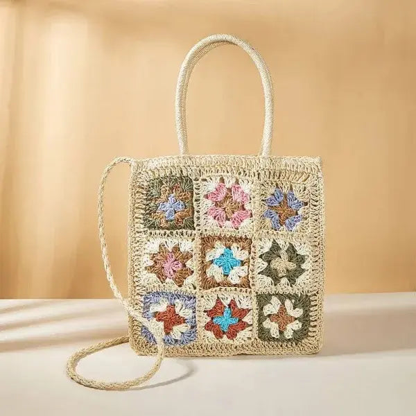 Floral Handbag Featuring a Stylish Handwoven Straw Bag for Summer