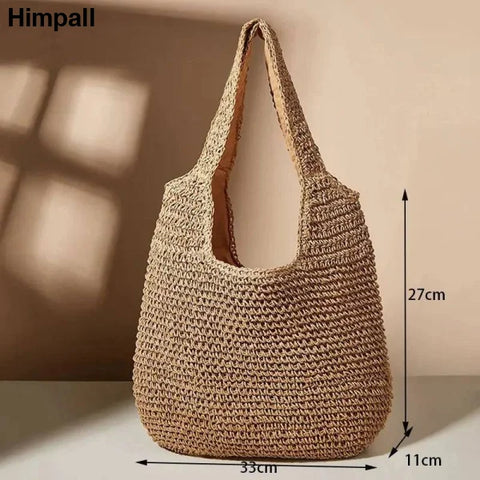 Floral Handbag – Stylish Handwoven Straw Bag for Summer - khaki-1 / 33x11x27cm