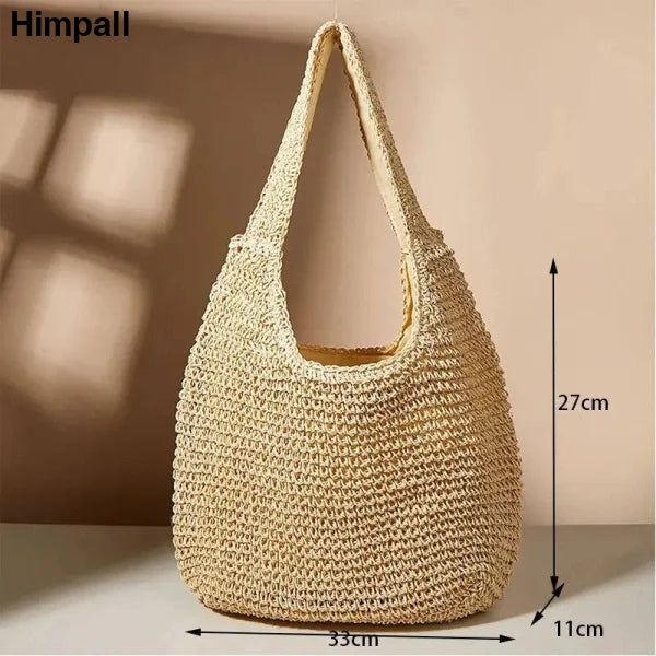 Floral Handbag – Stylish Handwoven Straw Bag for Summer - beige-1 / 33x11x27cm