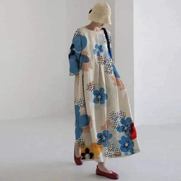 Floral Print Long-Sleeved A-Line Party Dress for Women - Himpall