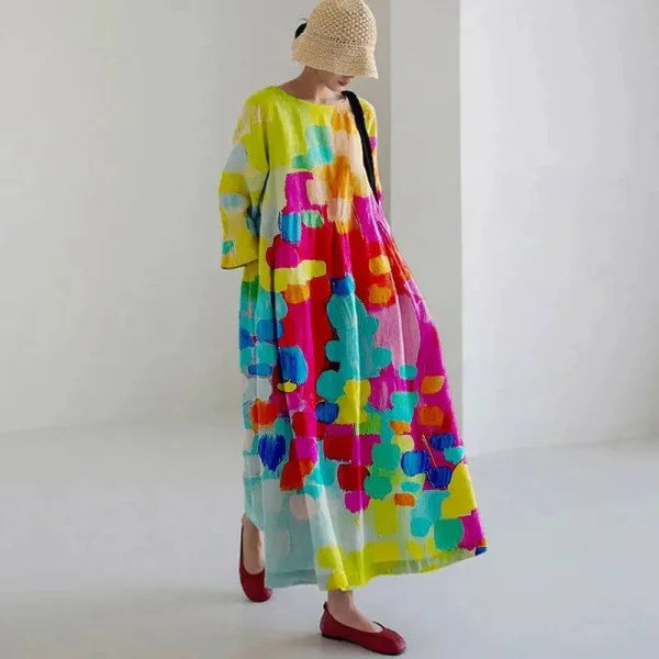 Floral Print Long-Sleeved A-Line Party Dress for Women - Himpall