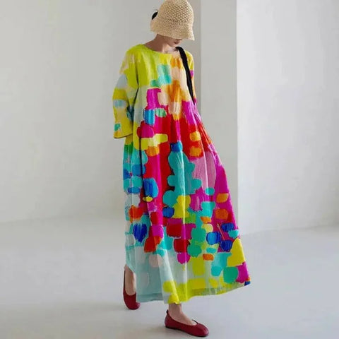 Floral Print Long-Sleeved A-Line Party Dress for Women - Himpall