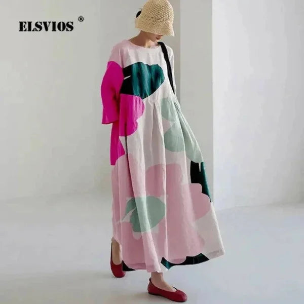 Floral Print Long-Sleeved A-Line Party Dress for Women - Himpall
