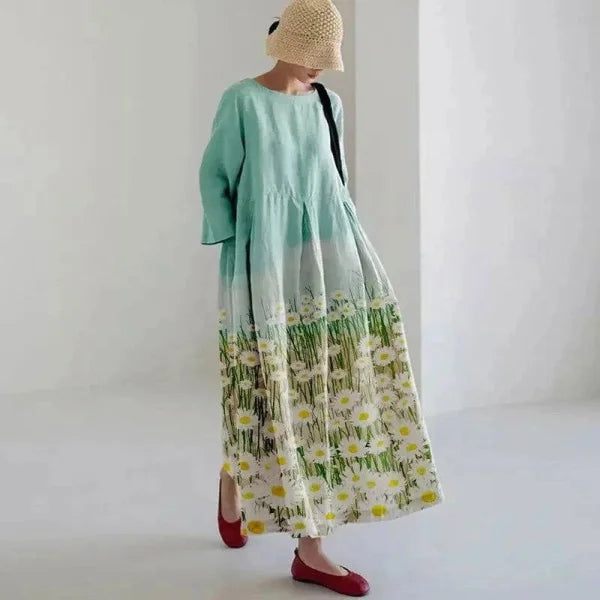 Floral Print Long-Sleeved A-Line Party Dress for Women - Himpall