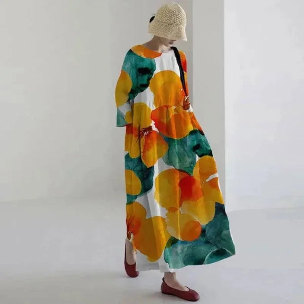 Floral Print Long-Sleeved A-Line Party Dress for Women - Himpall