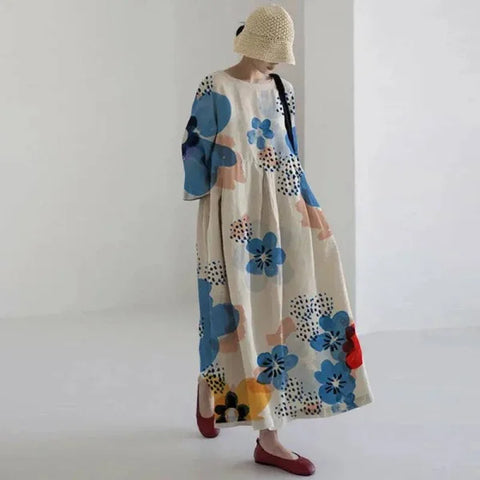 Floral Print Long-Sleeved A-Line Party Dress for Women - Himpall