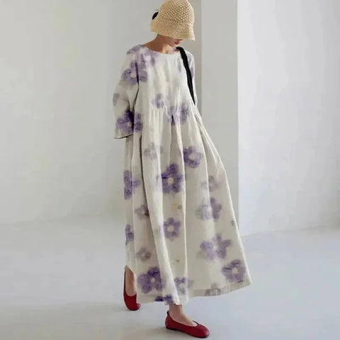 Floral Print Long-Sleeved A-Line Party Dress for Women - Himpall