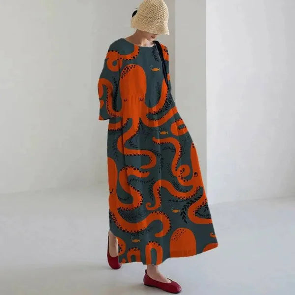 Floral Print Long-Sleeved A-Line Party Dress for Women - Himpall