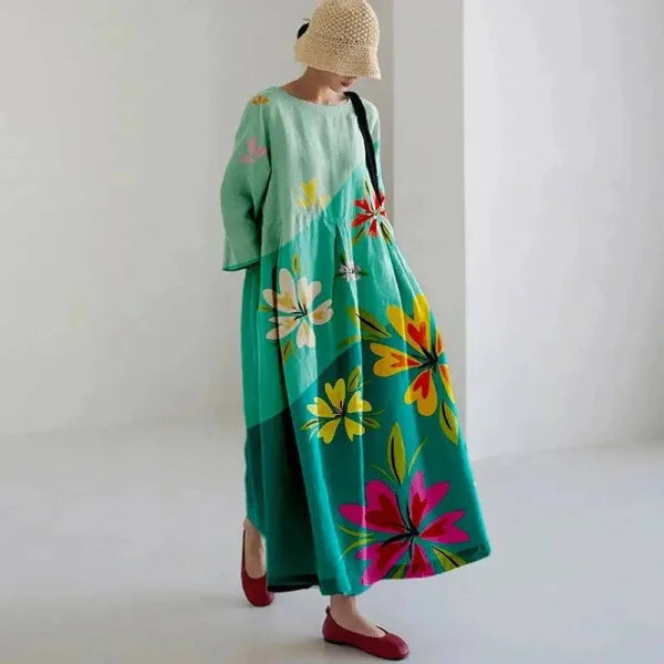 Floral Print Long-Sleeved A-Line Party Dress for Women - Himpall