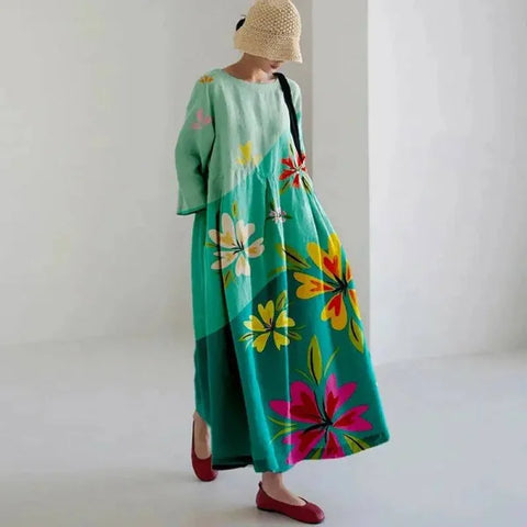 Floral Print Long-Sleeved A-Line Party Dress for Women - Himpall