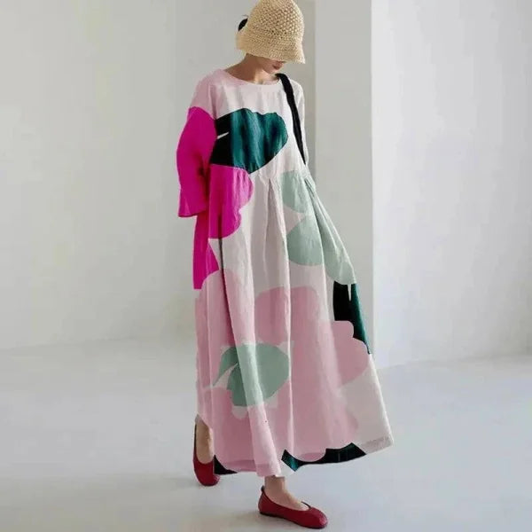 Floral Print Long-Sleeved A-Line Party Dress for Women - Himpall