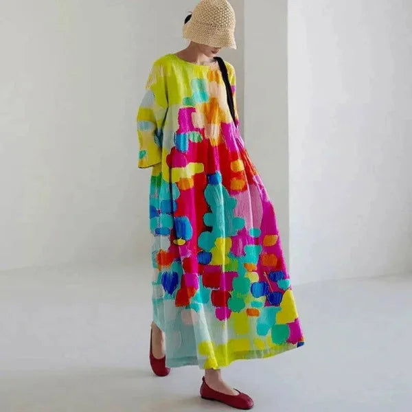 Floral Print Long-Sleeved A-Line Party Dress for Women - Himpall