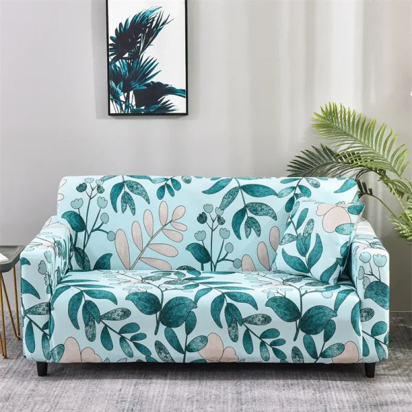 Floral Printed Stretch Sofa Cover with Elastic Band - Furniture Protector for Living Room