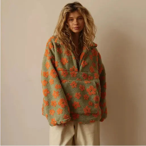 Floral Pullover with Pocket – Casual Street Style Sweatshirt - No 2color / 2XL - Earrings