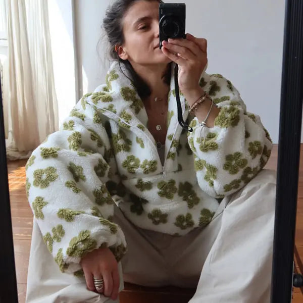 Floral Pullover with Pocket – Casual Street Style Sweatshirt - Earrings