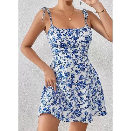 Floral Summer Dress Plus Sizes – Slimming A-Line Casual Wear - Blue / L - None