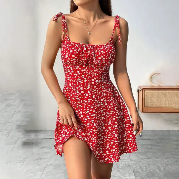 Floral Summer Dress Plus Sizes – Slimming A-Line Casual Wear - Red / L - None