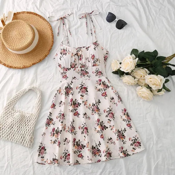 Floral Summer Dress Plus Sizes – Slimming A-Line Casual Wear - White background with flowers / L - None